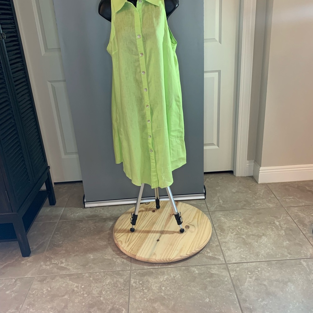 Neon Green Button-Back Linen ShirtDress